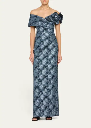 Rickie Freeman for Teri Jon 3D Floral Metallic Jacquard Column Gown | Thumbnail 2 Rickie Freeman for Teri Jon 3D Floral Metallic Jacquard Column Gown | Thumbnail 2