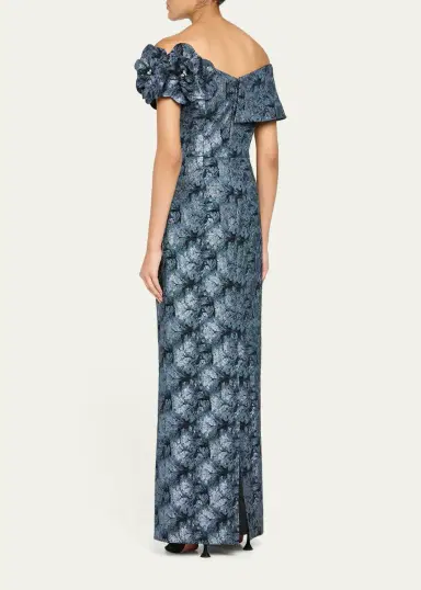 Rickie Freeman for Teri Jon 3D Floral Metallic Jacquard Column Gown | Thumbnail 3 Rickie Freeman for Teri Jon 3D Floral Metallic Jacquard Column Gown | Thumbnail 3