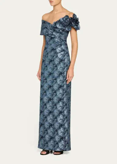Rickie Freeman for Teri Jon 3D Floral Metallic Jacquard Column Gown | Thumbnail 4 Rickie Freeman for Teri Jon 3D Floral Metallic Jacquard Column Gown | Thumbnail 4