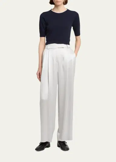 Giorgio Armani Crystal Crewneck Short-Sleeve Silk Knit Crop Shirt | Thumbnail 2 Giorgio Armani Crystal Crewneck Short-Sleeve Silk Knit Crop Shirt | Thumbnail 2