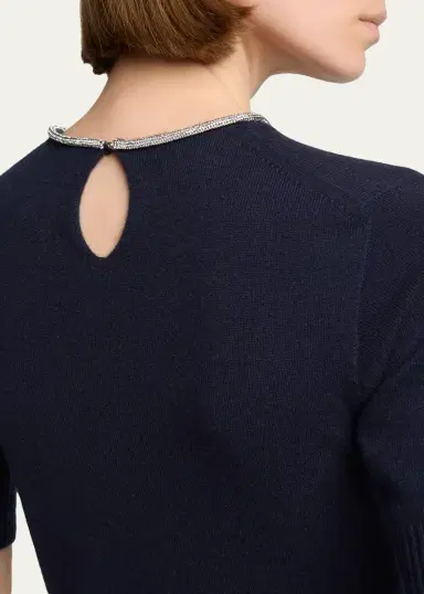Giorgio Armani Crystal Crewneck Short-Sleeve Silk Knit Crop Shirt | Thumbnail 5 Giorgio Armani Crystal Crewneck Short-Sleeve Silk Knit Crop Shirt | Thumbnail 5