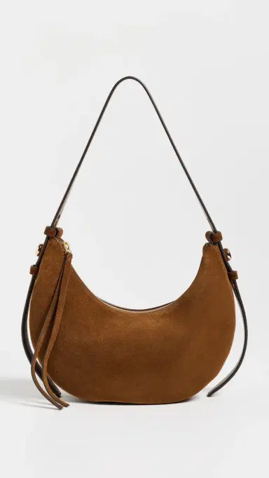 Tory Burch Romy Suede Half Moon Bag Caramel One Size | Thumbnail 2 Tory Burch Romy Suede Half Moon Bag Caramel One Size | Thumbnail 2