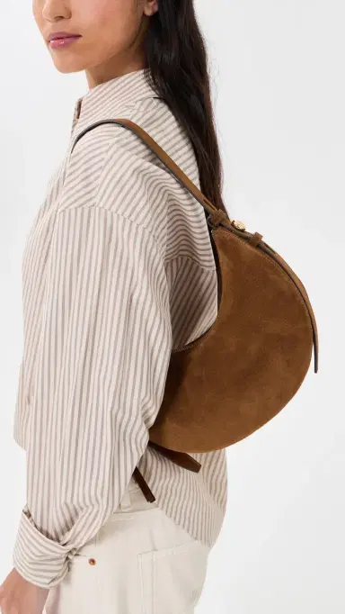 Tory Burch Romy Suede Half Moon Bag Caramel One Size | Thumbnail 3 Tory Burch Romy Suede Half Moon Bag Caramel One Size | Thumbnail 3