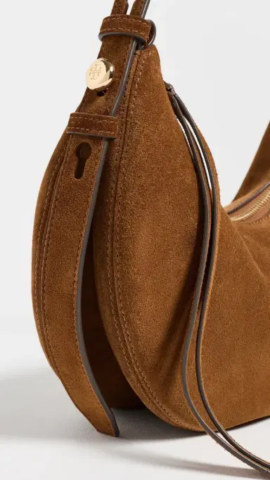 Tory Burch Romy Suede Half Moon Bag Caramel One Size | Thumbnail 5 Tory Burch Romy Suede Half Moon Bag Caramel One Size | Thumbnail 5