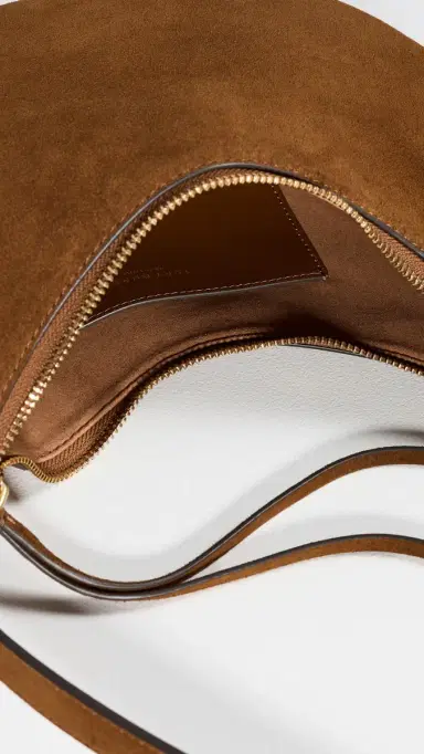 Tory Burch Romy Suede Half Moon Bag Caramel One Size | Thumbnail 6 Tory Burch Romy Suede Half Moon Bag Caramel One Size | Thumbnail 6
