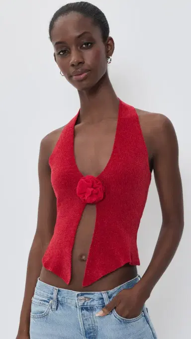With Jean Rose Knit Top Red | Thumbnail 2 With Jean Rose Knit Top Red | Thumbnail 2