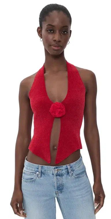 With Jean Rose Knit Top Red | Thumbnail 1 With Jean Rose Knit Top Red | Thumbnail 1