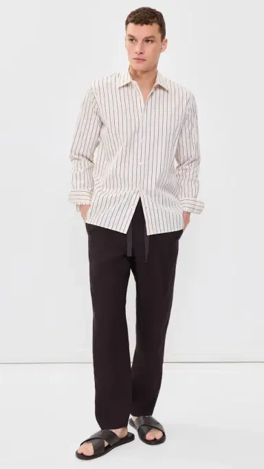 Orlebar Brown Justin Fine Stripe Button Down Shirt atte/Night Iris | Thumbnail 5 Orlebar Brown Justin Fine Stripe Button Down Shirt atte/Night Iris | Thumbnail 5