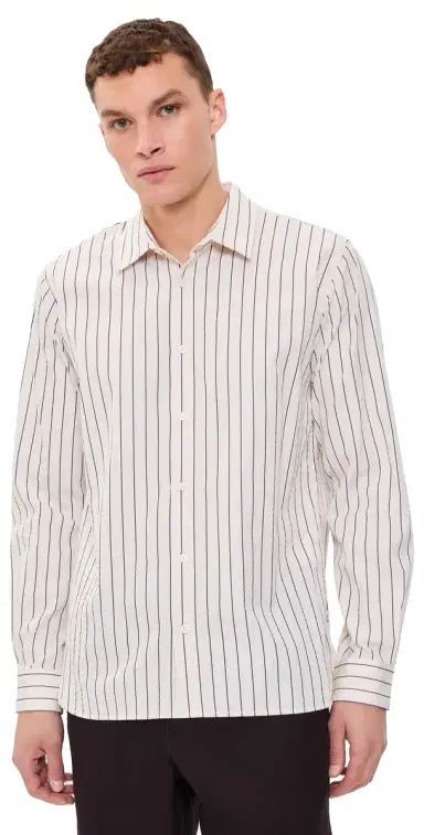 Orlebar Brown Justin Fine Stripe Button Down Shirt atte/Night Iris | Thumbnail 1 Orlebar Brown Justin Fine Stripe Button Down Shirt atte/Night Iris | Thumbnail 1