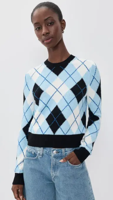 Alice + Olivia Carolee Crewneck Argyle Sweater ineral Blue ulti | Thumbnail 2 Alice + Olivia Carolee Crewneck Argyle Sweater ineral Blue ulti | Thumbnail 2