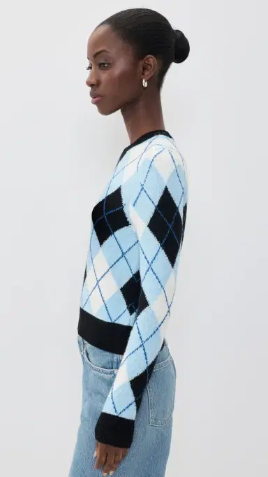 Alice + Olivia Carolee Crewneck Argyle Sweater ineral Blue ulti | Thumbnail 4 Alice + Olivia Carolee Crewneck Argyle Sweater ineral Blue ulti | Thumbnail 4