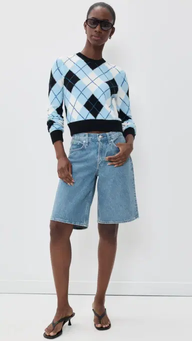 Alice + Olivia Carolee Crewneck Argyle Sweater ineral Blue ulti | Thumbnail 5 Alice + Olivia Carolee Crewneck Argyle Sweater ineral Blue ulti | Thumbnail 5