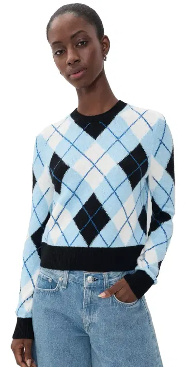 Alice + Olivia Carolee Crewneck Argyle Sweater ineral Blue ulti | Thumbnail 1 Alice + Olivia Carolee Crewneck Argyle Sweater ineral Blue ulti | Thumbnail 1