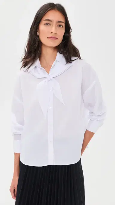 Another Girl Boxy Shirt with Neck carf White | Thumbnail 2 Another Girl Boxy Shirt with Neck carf White | Thumbnail 2
