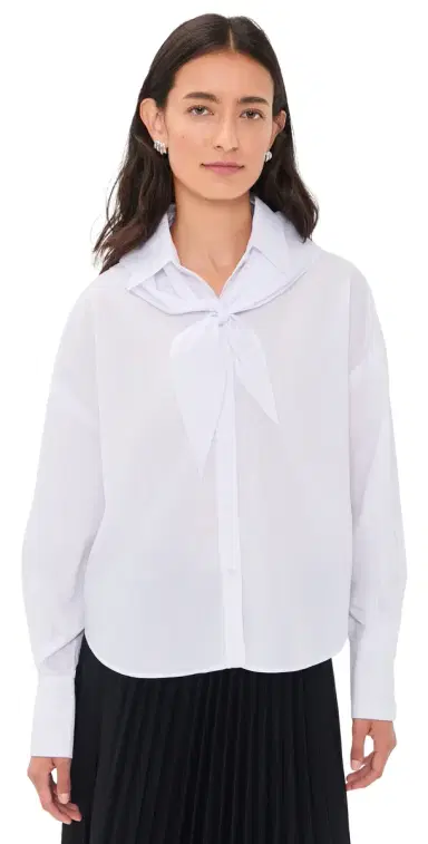Another Girl Boxy Shirt with Neck carf White | Thumbnail 1 Another Girl Boxy Shirt with Neck carf White | Thumbnail 1