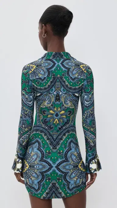 Alice + Olivia Freya Fitted Waist Mini Dress Bon Voyage Deep Emerald | Thumbnail 3 Alice + Olivia Freya Fitted Waist Mini Dress Bon Voyage Deep Emerald | Thumbnail 3