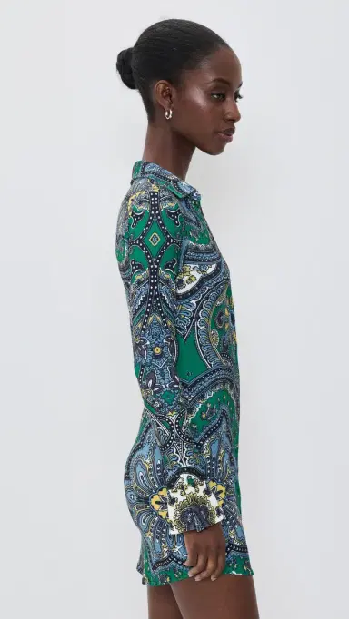 Alice + Olivia Freya Fitted Waist Mini Dress Bon Voyage Deep Emerald | Thumbnail 4 Alice + Olivia Freya Fitted Waist Mini Dress Bon Voyage Deep Emerald | Thumbnail 4