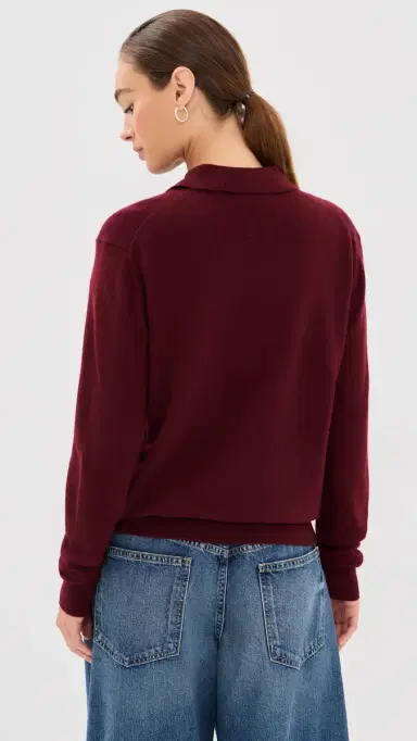 Nili Lotan Jovan Sweater Polo Top Burgundy | Thumbnail 3 Nili Lotan Jovan Sweater Polo Top Burgundy | Thumbnail 3