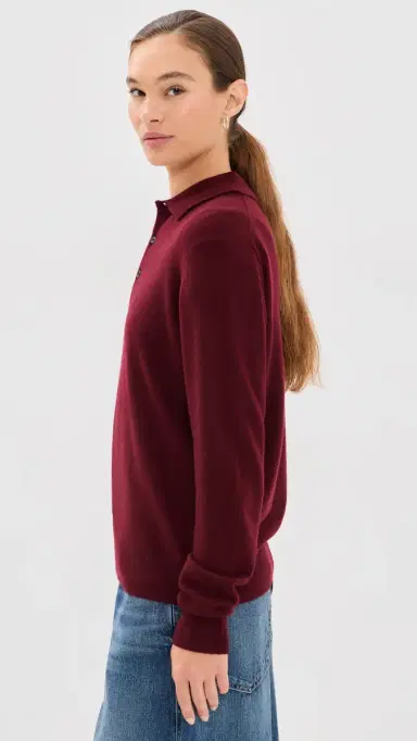 Nili Lotan Jovan Sweater Polo Top Burgundy | Thumbnail 4 Nili Lotan Jovan Sweater Polo Top Burgundy | Thumbnail 4