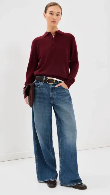 Nili Lotan Jovan Sweater Polo Top Burgundy | Thumbnail 5 Nili Lotan Jovan Sweater Polo Top Burgundy | Thumbnail 5