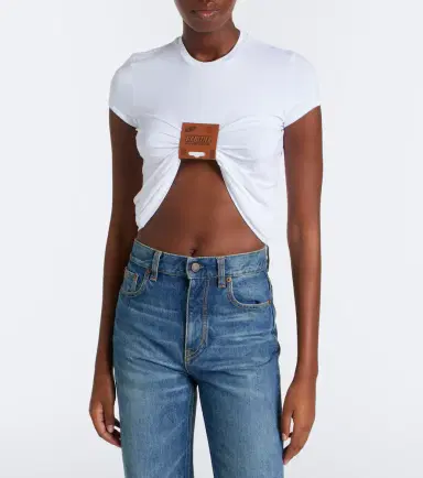 Jean Paul Gaultier Leather-trimmed cropped T-shirt | Thumbnail 2 Jean Paul Gaultier Leather-trimmed cropped T-shirt | Thumbnail 2