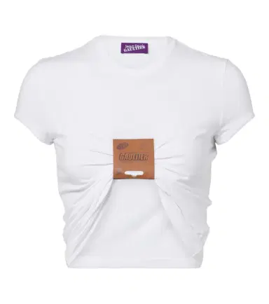 Jean Paul Gaultier Leather-trimmed cropped T-shirt | Thumbnail 1 Jean Paul Gaultier Leather-trimmed cropped T-shirt | Thumbnail 1