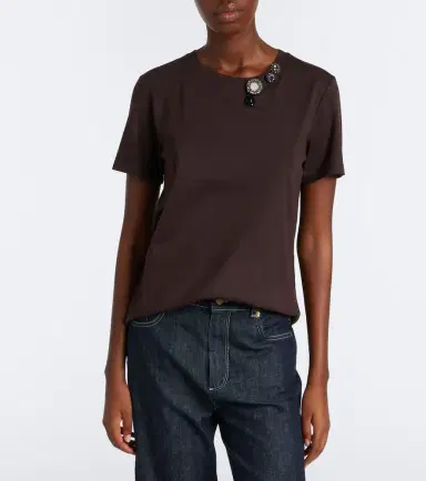 'S Max Mara 'S Max Mara Embellished cotton-blend jersey T-shirt | Thumbnail 2 'S Max Mara 'S Max Mara Embellished cotton-blend jersey T-shirt | Thumbnail 2