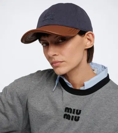 Miu Miu Leather-trimmed drill baseball cap | Thumbnail 5 Miu Miu Leather-trimmed drill baseball cap | Thumbnail 5