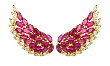 Wish Fine Jewelry 3.70ct Diamond Ruby 18K Gold Wing Climber Earrings | Thumbnail 1 Wish Fine Jewelry 3.70ct Diamond Ruby 18K Gold Wing Climber Earrings | Thumbnail 1