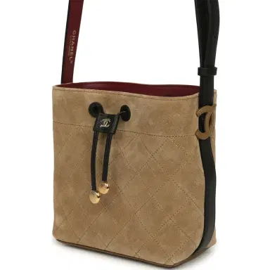 Chanel Chanel "CC Loop" Bucket Bag with Leather Strap Dark Beige Suede, Black Leather Gold Hardware | Thumbnail 5 Chanel Chanel "CC Loop" Bucket Bag with Leather Strap Dark Beige Suede, Black Leather Gold Hardware | Thumbnail 5