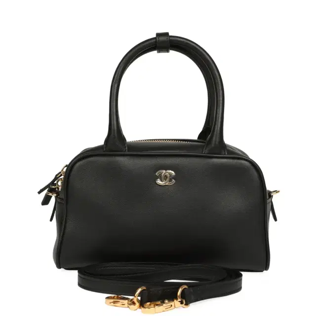 Chanel Mini Bowling Bag with Strap Black Calfskin Gold Hardware Chanel Mini Bowling Bag with Strap Black Calfskin Gold Hardware