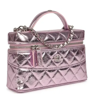Chanel Chanel Trendy Top Handle Long Vanity Case with Chain Pink Metallic Calfskin Silver Hardware | Thumbnail 2 Chanel Chanel Trendy Top Handle Long Vanity Case with Chain Pink Metallic Calfskin Silver Hardware | Thumbnail 2