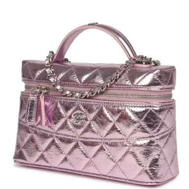 Chanel Chanel Trendy Top Handle Long Vanity Case with Chain Pink Metallic Calfskin Silver Hardware | Thumbnail 5 Chanel Chanel Trendy Top Handle Long Vanity Case with Chain Pink Metallic Calfskin Silver Hardware | Thumbnail 5