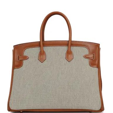 HERMÈS Pre-owned Hermes Birkin 35 Flag Fauve Barenia, Ecru-Black Toile, Bleu Orage Toile Canvas Permabrass Hardware | Thumbnail 4 HERMÈS Pre-owned Hermes Birkin 35 Flag Fauve Barenia, Ecru-Black Toile, Bleu Orage Toile Canvas Permabrass Hardware | Thumbnail 4