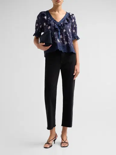 LoveShackFancy Women's Romilly Floral Cotton Blouse - Inkwash | Thumbnail 2 LoveShackFancy Women's Romilly Floral Cotton Blouse - Inkwash | Thumbnail 2