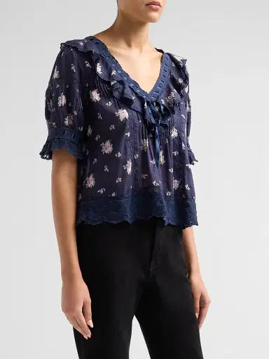 LoveShackFancy Women's Romilly Floral Cotton Blouse - Inkwash | Thumbnail 4 LoveShackFancy Women's Romilly Floral Cotton Blouse - Inkwash | Thumbnail 4