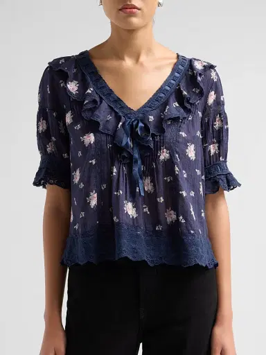 LoveShackFancy Women's Romilly Floral Cotton Blouse - Inkwash | Thumbnail 5 LoveShackFancy Women's Romilly Floral Cotton Blouse - Inkwash | Thumbnail 5