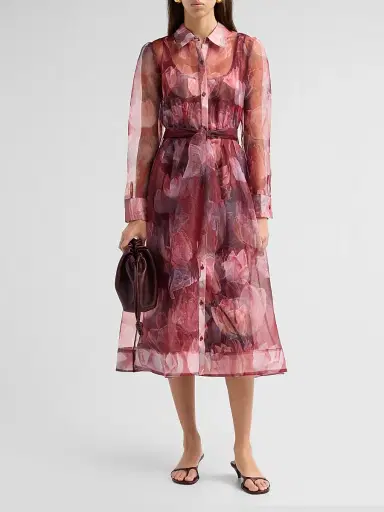 Milly Women's Suzie Floral Semi-Sheer Midi Shirtdress - Red Multi | Thumbnail 2 Milly Women's Suzie Floral Semi-Sheer Midi Shirtdress - Red Multi | Thumbnail 2