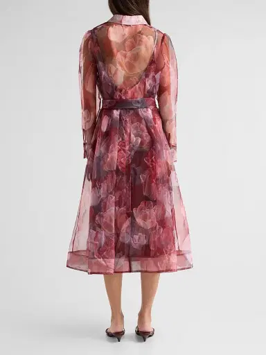 Milly Women's Suzie Floral Semi-Sheer Midi Shirtdress - Red Multi | Thumbnail 3 Milly Women's Suzie Floral Semi-Sheer Midi Shirtdress - Red Multi | Thumbnail 3