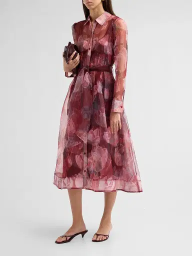 Milly Women's Suzie Floral Semi-Sheer Midi Shirtdress - Red Multi | Thumbnail 4 Milly Women's Suzie Floral Semi-Sheer Midi Shirtdress - Red Multi | Thumbnail 4