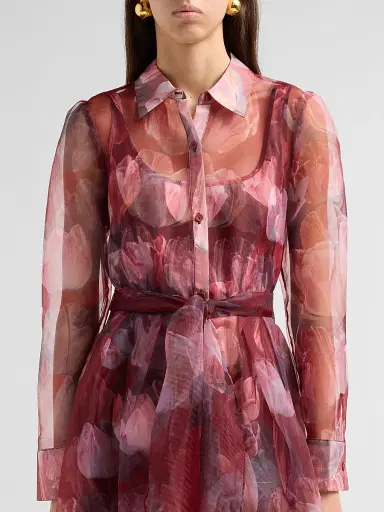 Milly Women's Suzie Floral Semi-Sheer Midi Shirtdress - Red Multi | Thumbnail 5 Milly Women's Suzie Floral Semi-Sheer Midi Shirtdress - Red Multi | Thumbnail 5