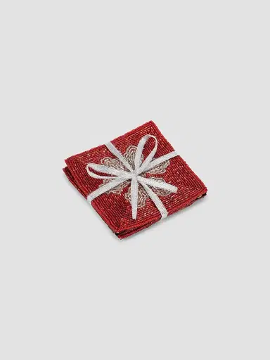 Sudha Pennathur Holiday 2022 Set of 4 Beaded Snowflake Coasters - Red | Thumbnail 2 Sudha Pennathur Holiday 2022 Set of 4 Beaded Snowflake Coasters - Red | Thumbnail 2