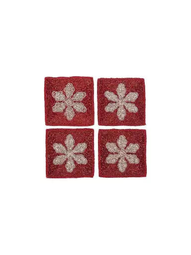 Sudha Pennathur Holiday 2022 Set of 4 Beaded Snowflake Coasters - Red | Thumbnail 1 Sudha Pennathur Holiday 2022 Set of 4 Beaded Snowflake Coasters - Red | Thumbnail 1