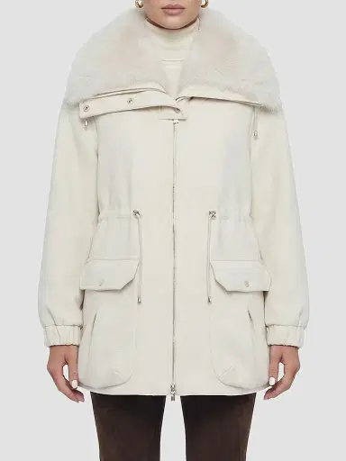 Gorski Women's Zip Coat with Detachable Lamb Collar - Cream | Thumbnail 3 Gorski Women's Zip Coat with Detachable Lamb Collar - Cream | Thumbnail 3
