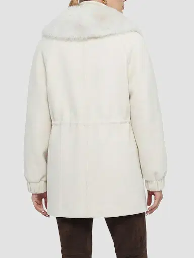 Gorski Women's Zip Coat with Detachable Lamb Collar - Cream | Thumbnail 5 Gorski Women's Zip Coat with Detachable Lamb Collar - Cream | Thumbnail 5