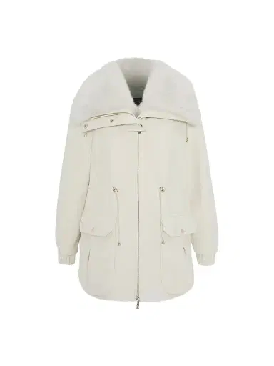 Gorski Women's Zip Coat with Detachable Lamb Collar - Cream | Thumbnail 1 Gorski Women's Zip Coat with Detachable Lamb Collar - Cream | Thumbnail 1