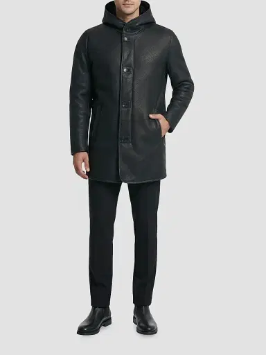 Gorski Men's Embossed Select Shearling Lamb Stroller Coat - Black | Thumbnail 2 Gorski Men's Embossed Select Shearling Lamb Stroller Coat - Black | Thumbnail 2