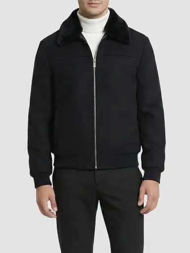 Gorski Men's Wool Jacket with Detachable Shearling Collar - Black | Thumbnail 3 Gorski Men's Wool Jacket with Detachable Shearling Collar - Black | Thumbnail 3