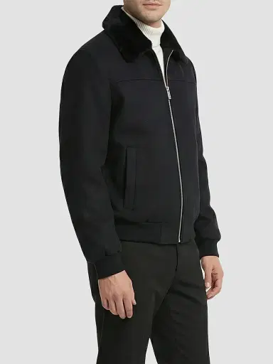 Gorski Men's Wool Jacket with Detachable Shearling Collar - Black | Thumbnail 4 Gorski Men's Wool Jacket with Detachable Shearling Collar - Black | Thumbnail 4