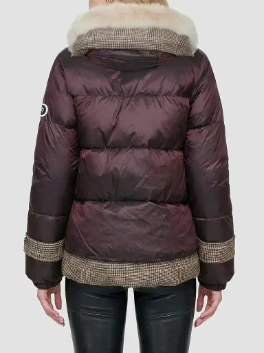 Gorski Women's Apres-Ski Mix Media Parka Coat with Detachable Lamb Hood Trim - Burgundy Iceberg - Size XL | Thumbnail 5 Gorski Women's Apres-Ski Mix Media Parka Coat with Detachable Lamb Hood Trim - Burgundy Iceberg - Size XL | Thumbnail 5